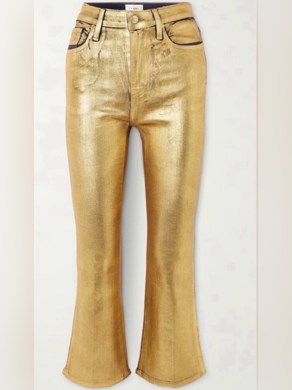Frame Denim Gold Metallic Crop Mini Boot Jeans